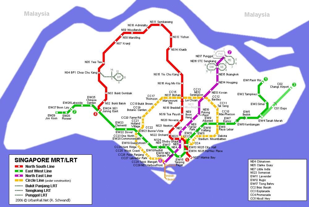 MTR маршрут на картата на Сингапур