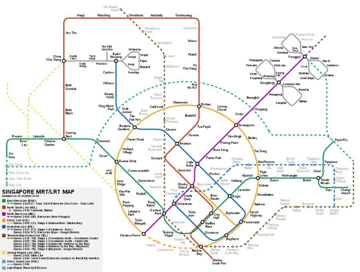Сингапур система MRT на картата
