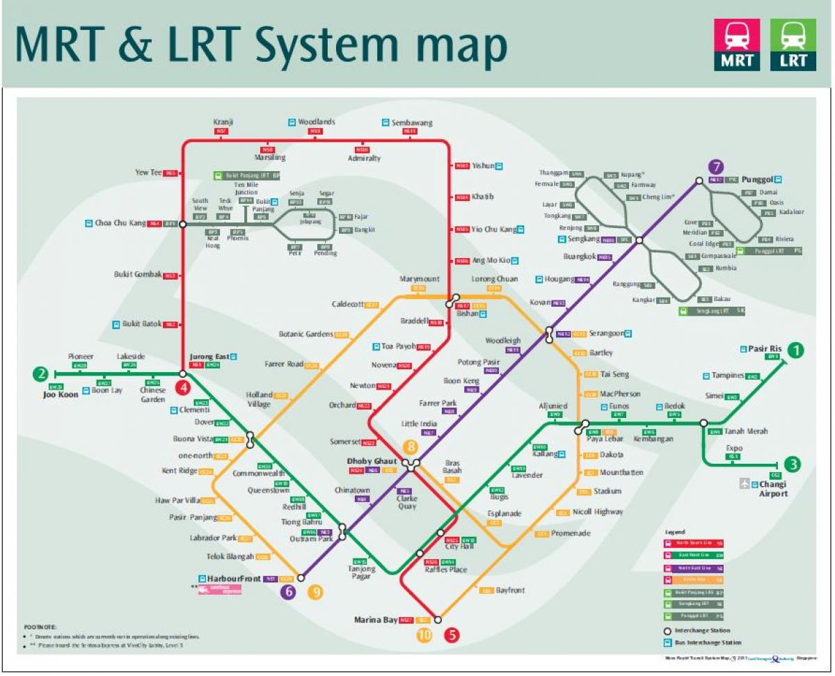 лрт маршрут на картата на Сингапур